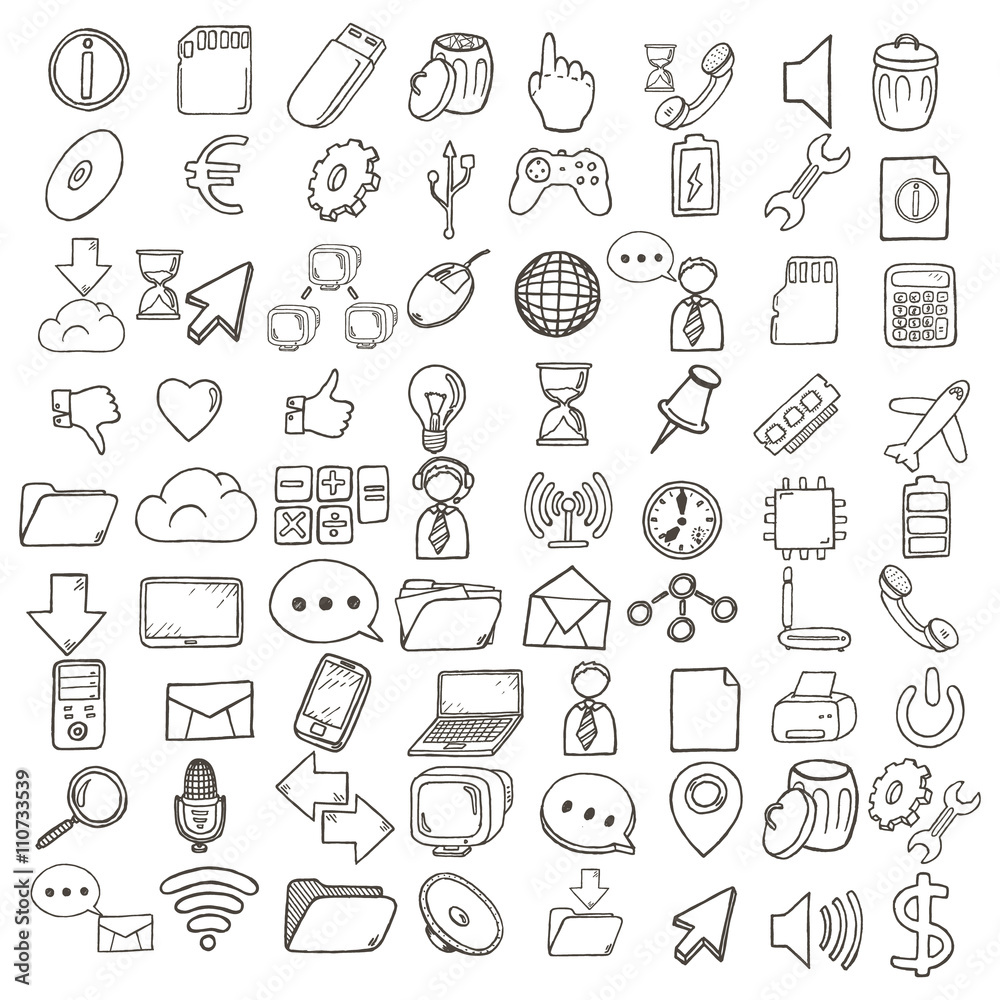 Business and web hand drawn icons set.