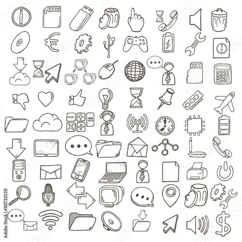 Business and web hand drawn icons set.