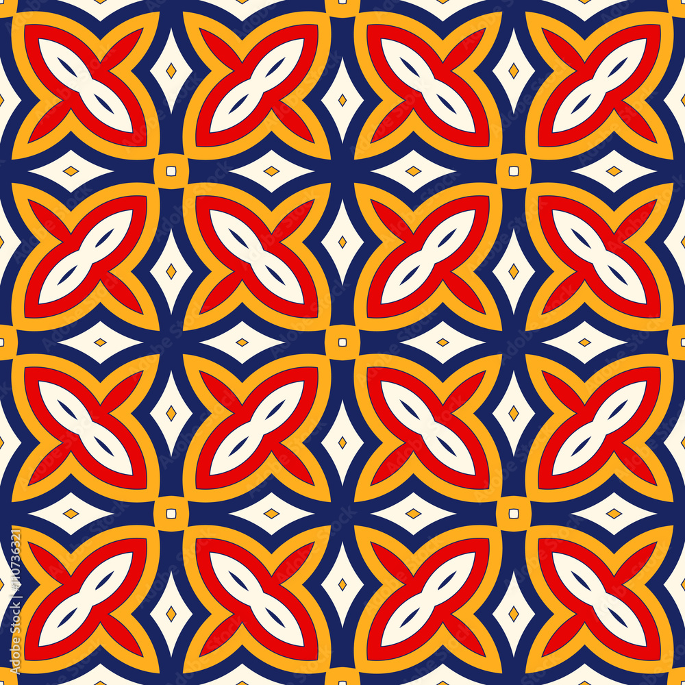 Bright ethnic abstract background. Seamless pattern with symmetric geometric ornament. Bright ethnic abstract background. Seamless pattern with symmetric geometric ornament.