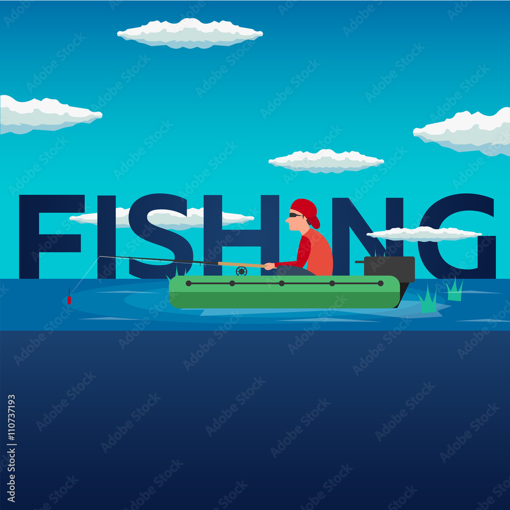 Fishing concept. Fishing on the boat, flat style. Fishing illustration