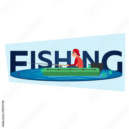 Fishing concept. Fishing on the boat, flat style. Fishing illustration