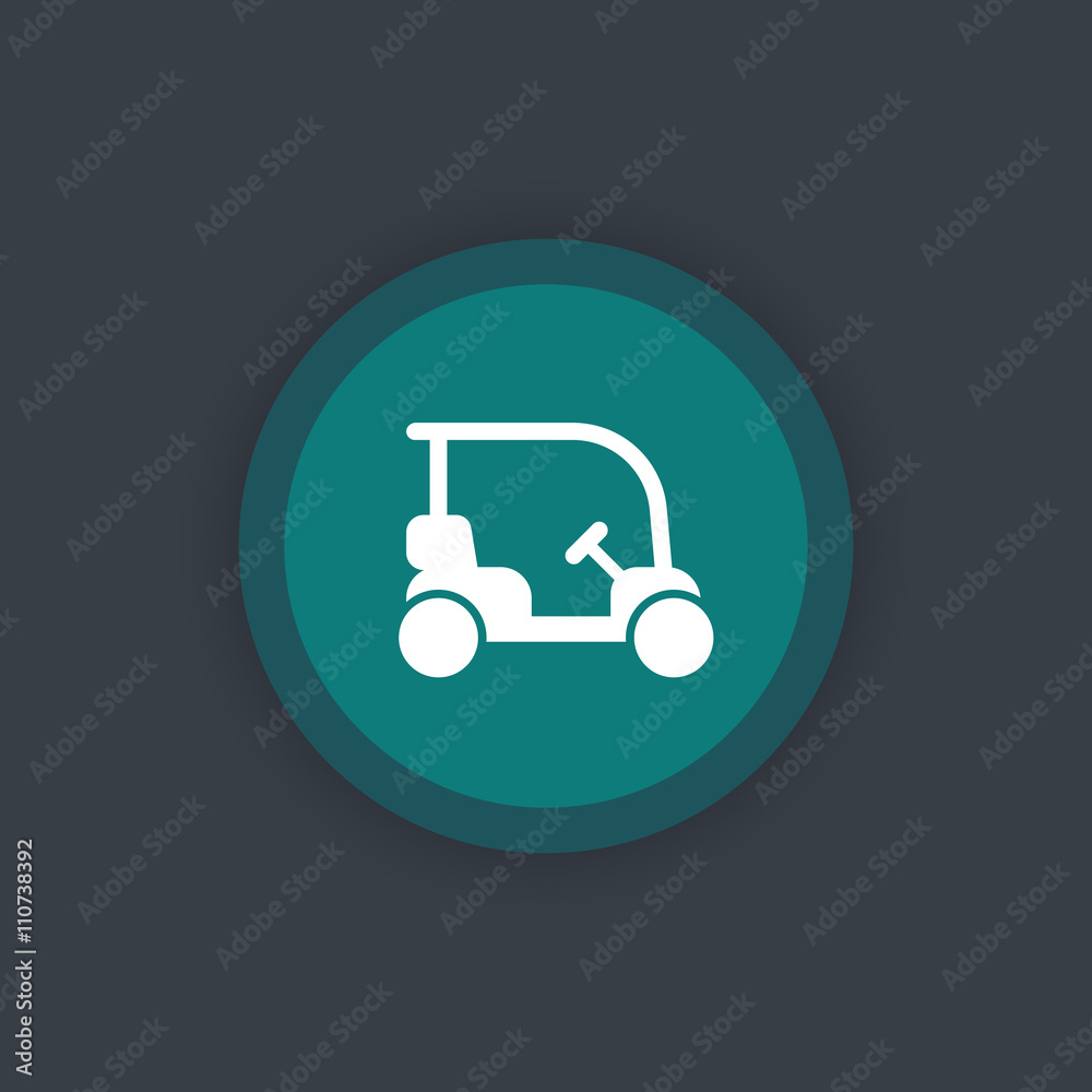 Golf cart, golf car icon, round pictogram, vector illustration Golf cart, golf car icon, round pictogram, vector illustration