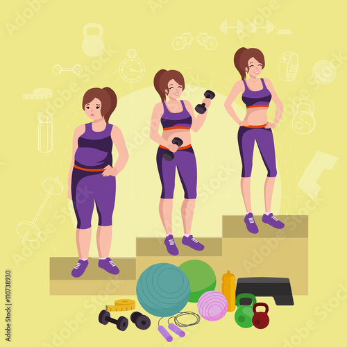 before and after weight loss women concept fitness vector illustration