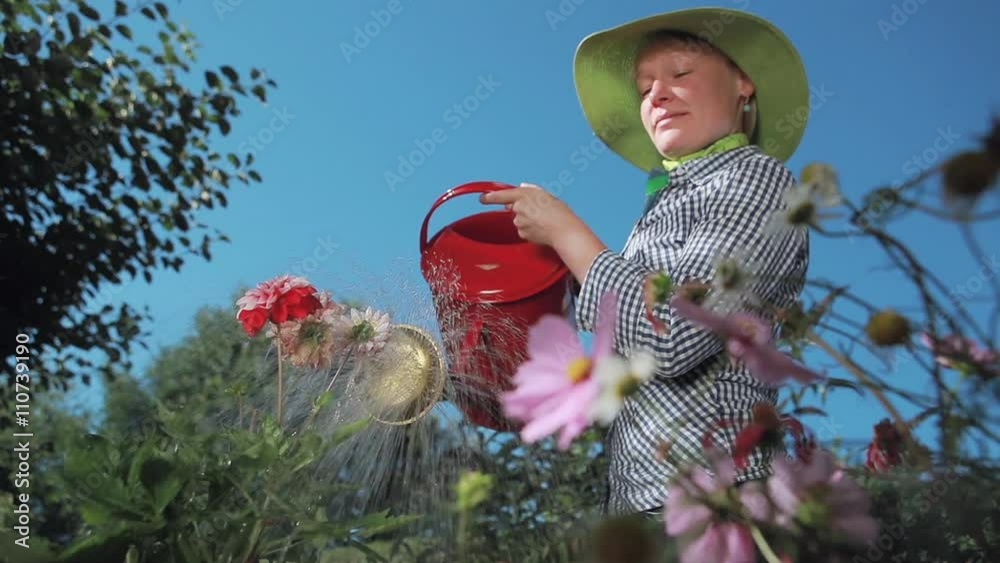 Watering flowers