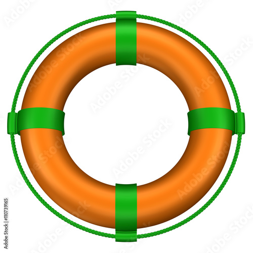 Lifebuoy with stripes and rope. 3D rendering. © arudolf