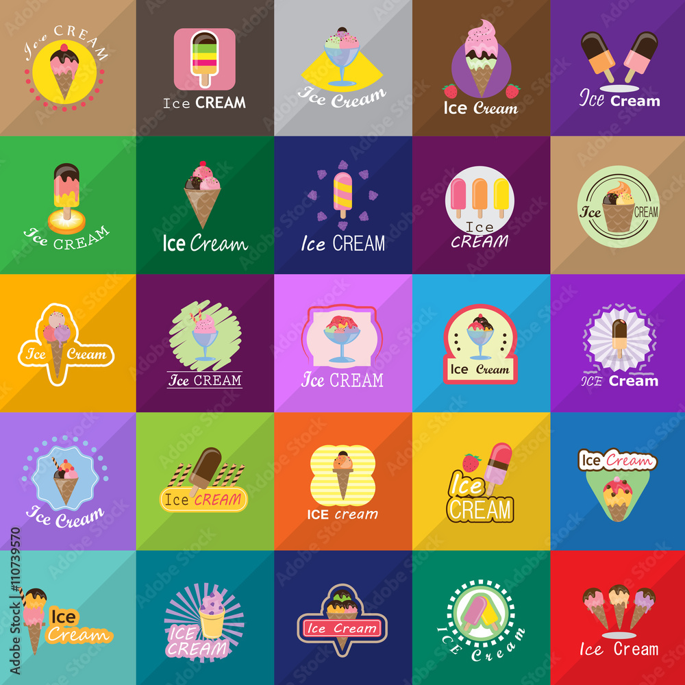 Ice Cream Icons Set - Isolated On Mosaic Background - Vector Illustration, Graphic Design. For Web, Website, App  