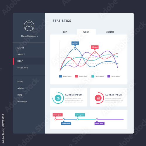 Flat dashboard, set of ui web infographic elements 