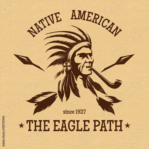 Native american indian vintage print for t-shirt. Tribal graphic style vector