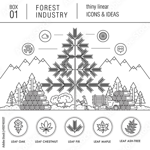 Forest industry in modern thin linear style with various timber