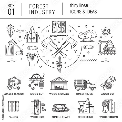 Forest industry in modern thin linear style with various timber