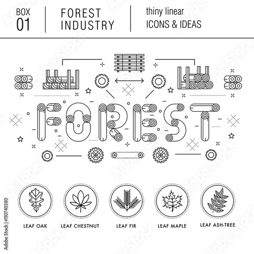 Forest industry in modern thin linear style with various timber