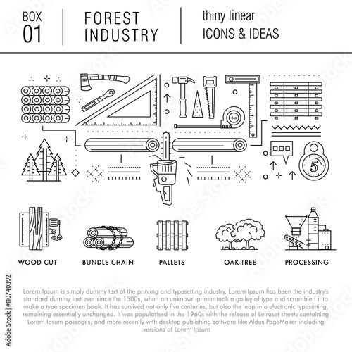 Forest industry in modern thin linear style with various timber