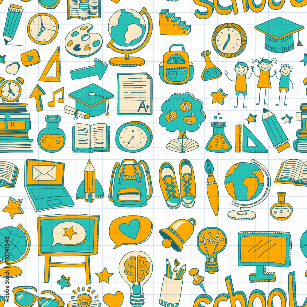 Vector doodle set with school items Vector doodle set with school items