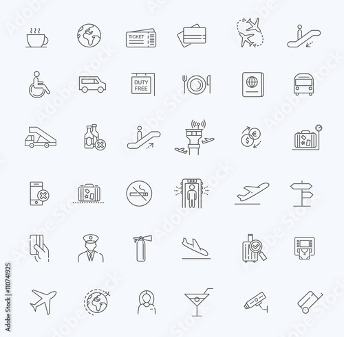 Air Travel or Airport Services outline icon set