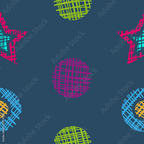 Colorful seamless pattern: polka dots and stars.