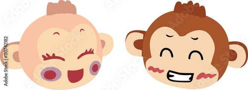 Chinese Zodiac - female and male Monkey Faces.