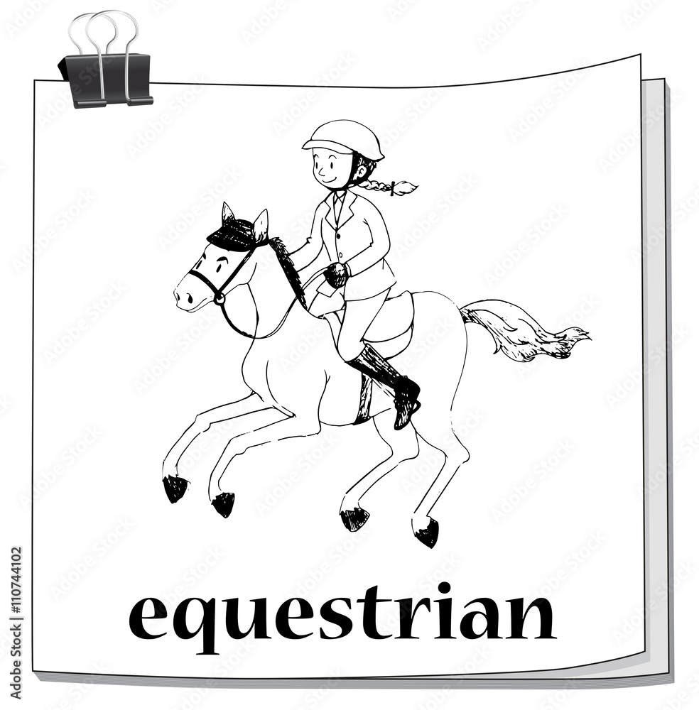 Fototapeta premium Doodle of girl doing equestrian