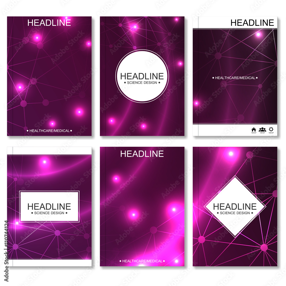 Modern design for brochure, booklet, flyer, cover, annual report. Abstract structure molecule and communication. Business vector templates. Science concept dna or neurons background