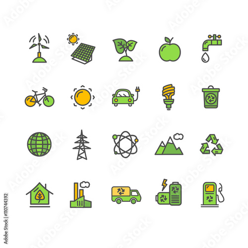 Ecology Colorful Outline Icon Set. Vector