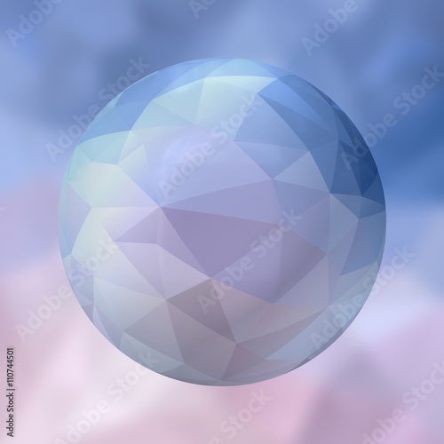 glass sphere with polygon pattern on blurred background - blue and pink colored