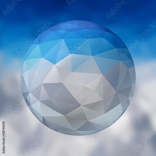 glass sphere with polygon pattern on blurred background - winter blue and white colored