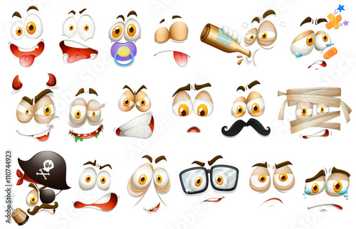 Facial expressions on white background