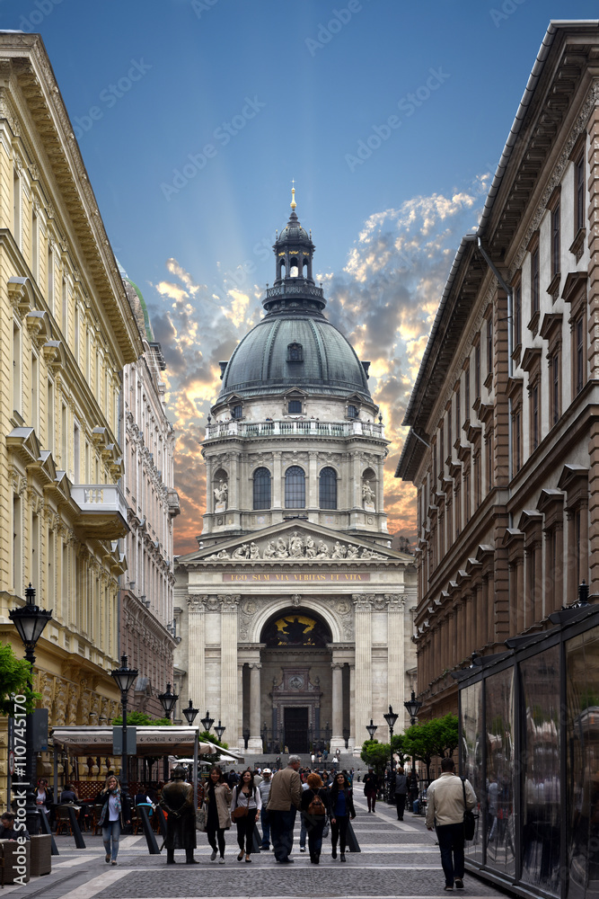 Budapest, Hungary - Zrinyi Utca street and Saint Stephen's Basilica