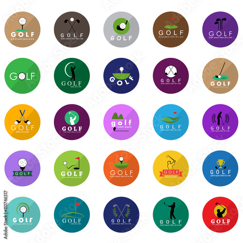 Golf Icons Set - Isolated On Circle Background - Vector Illustration, Graphic Design