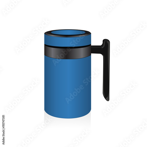 Vector light blue thermo mug, travel mug, thermos isolated on white background