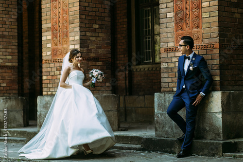 Bride is walking to her groom