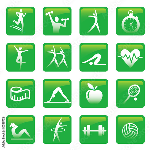 Health Fitness web buttons. Set of fitness and helthy lifestyle web buttons. Vector available. 