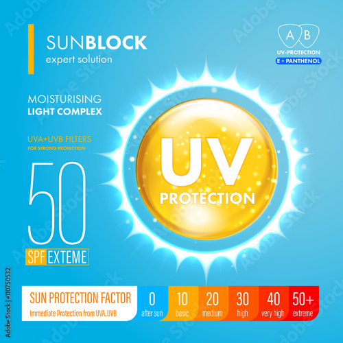 Sunblock suncare strong protection. SPF solution design