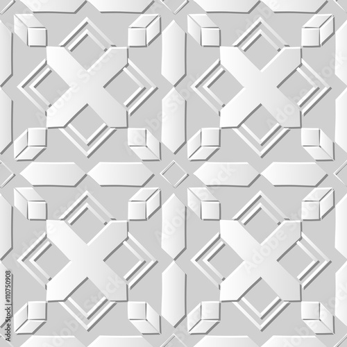 Seamless 3D white paper cut art background 401 crystal cross geometry square