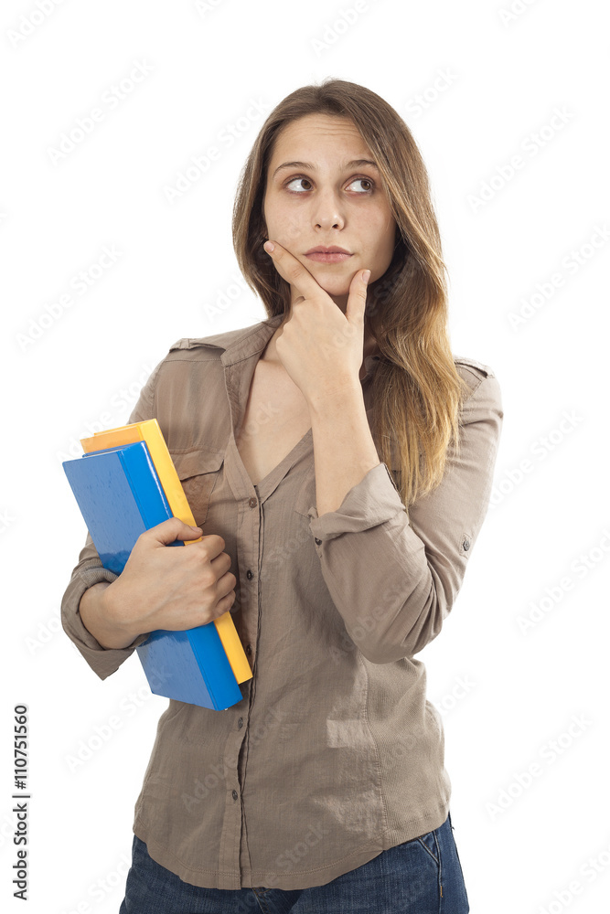 Thinking student girl on isolated background Thinking student girl on isolated background
