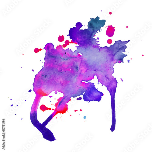 Watercolor spot with droplets, smudges, stains, splashes. Colorful multicolor blot in grunge style. 