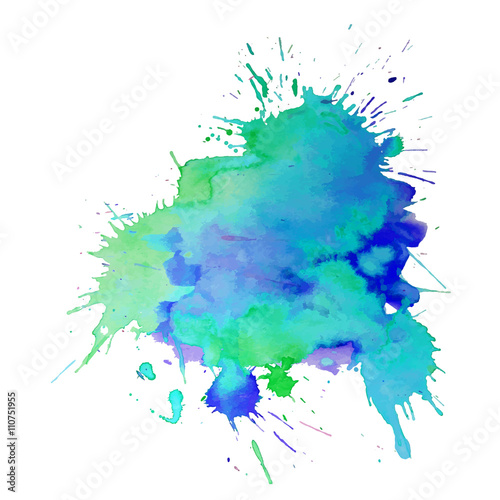 Watercolor spot with droplets, smudges, stains, splashes. Colorful multicolor blot in grunge style. 