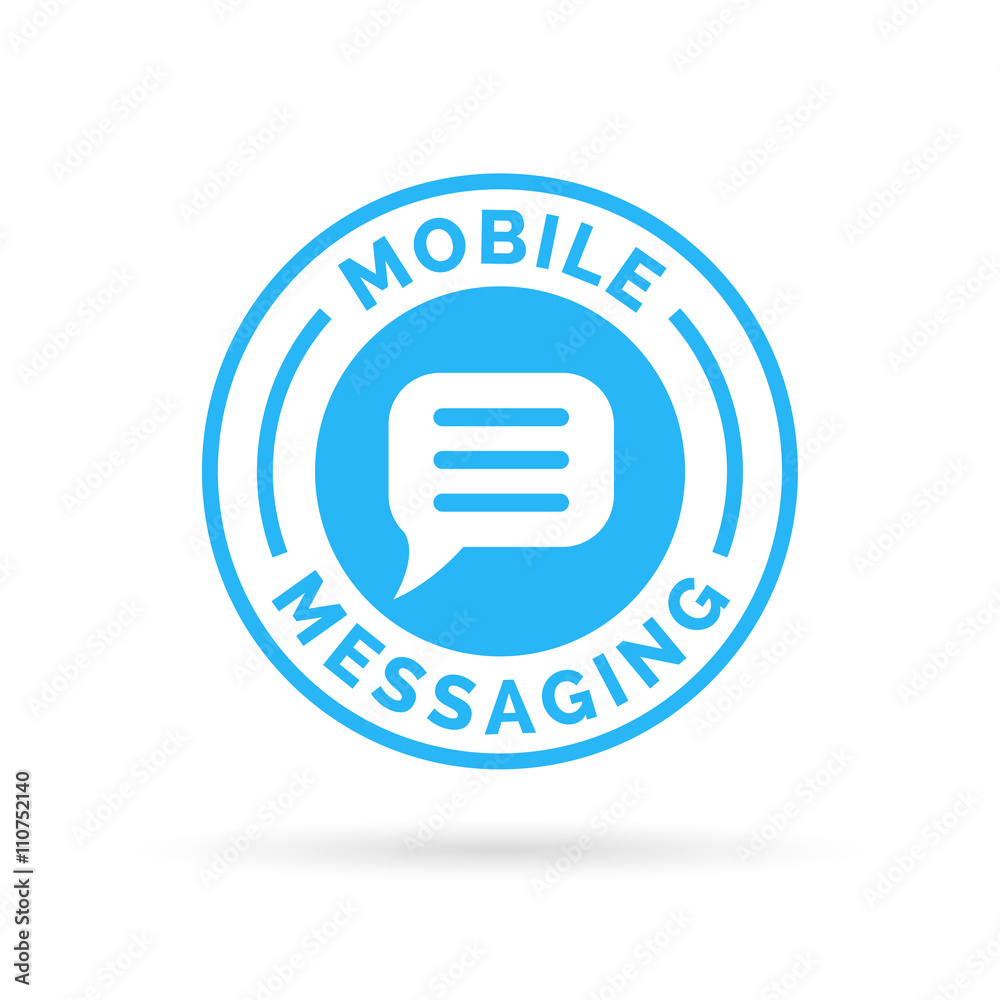 Mobile smartphone messaging emblem badge with blue message bubble icon