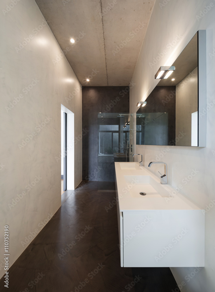 Interior, bathroom with sink and shower Interior, bathroom with sink and shower