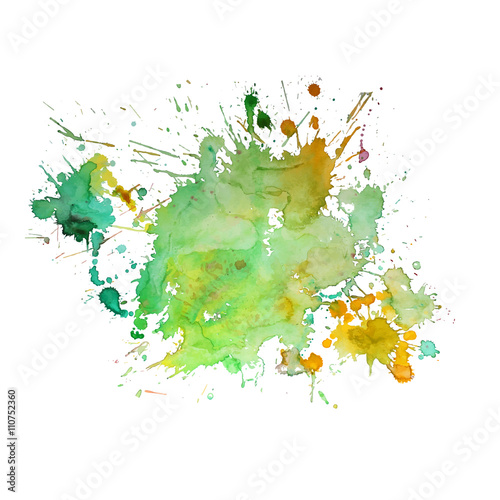 Watercolor spot with droplets, smudges, stains, splashes. Colorful multicolor blot in grunge style. 