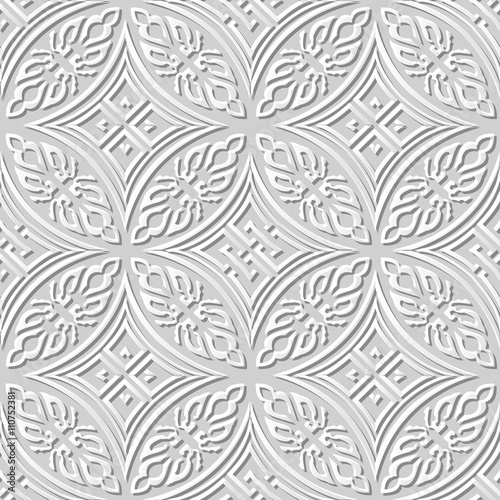 Seamless 3D white paper cut art background 418 round aboriginal cross geometry