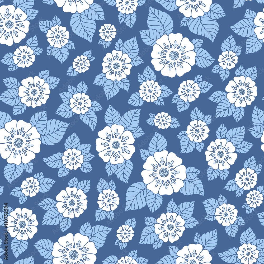 Hand drawn flowers and leaves seamless pattern. Hand drawn flowers and leaves seamless pattern.