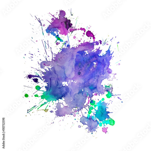 Watercolor spot with droplets, smudges, stains, splashes. Colorful multicolor blot in grunge style. 
