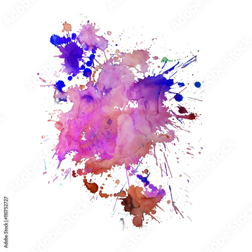Watercolor spot with droplets  smudges  stains  splashes. Colorful multicolor blot in grunge style. 