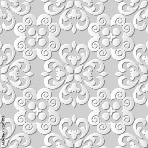 Fototapeta Naklejka Na Ścianę i Meble -  Seamless 3D white paper cut art background 432 spiral cross round kaleidoscope