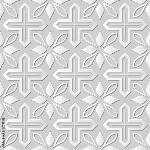 Seamless 3D white paper cut art background 433 vintage cross geometry flower