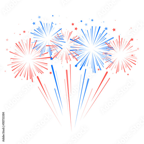 Fireworks and stars in national American flag colors
