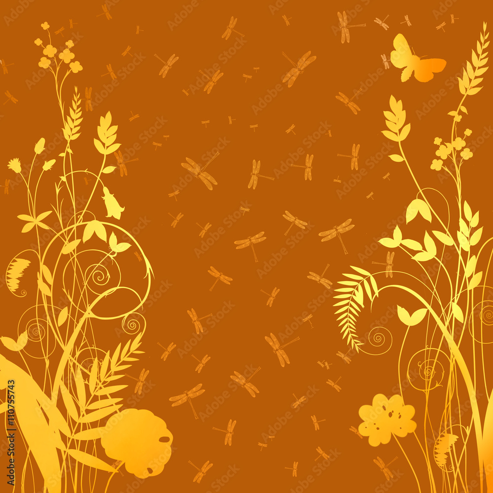 The background image is a square of meadow flowers and herbs, tw