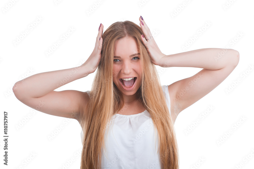 Scared woman screaming