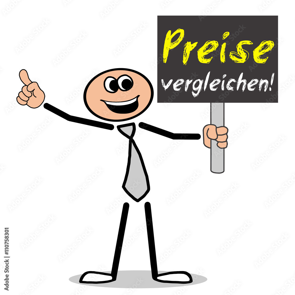 Preise vergleichen! Mann mit Schild Preise vergleichen! Mann mit Schild