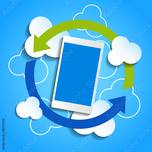 Cloud computing concept. Smartphone synchronizing